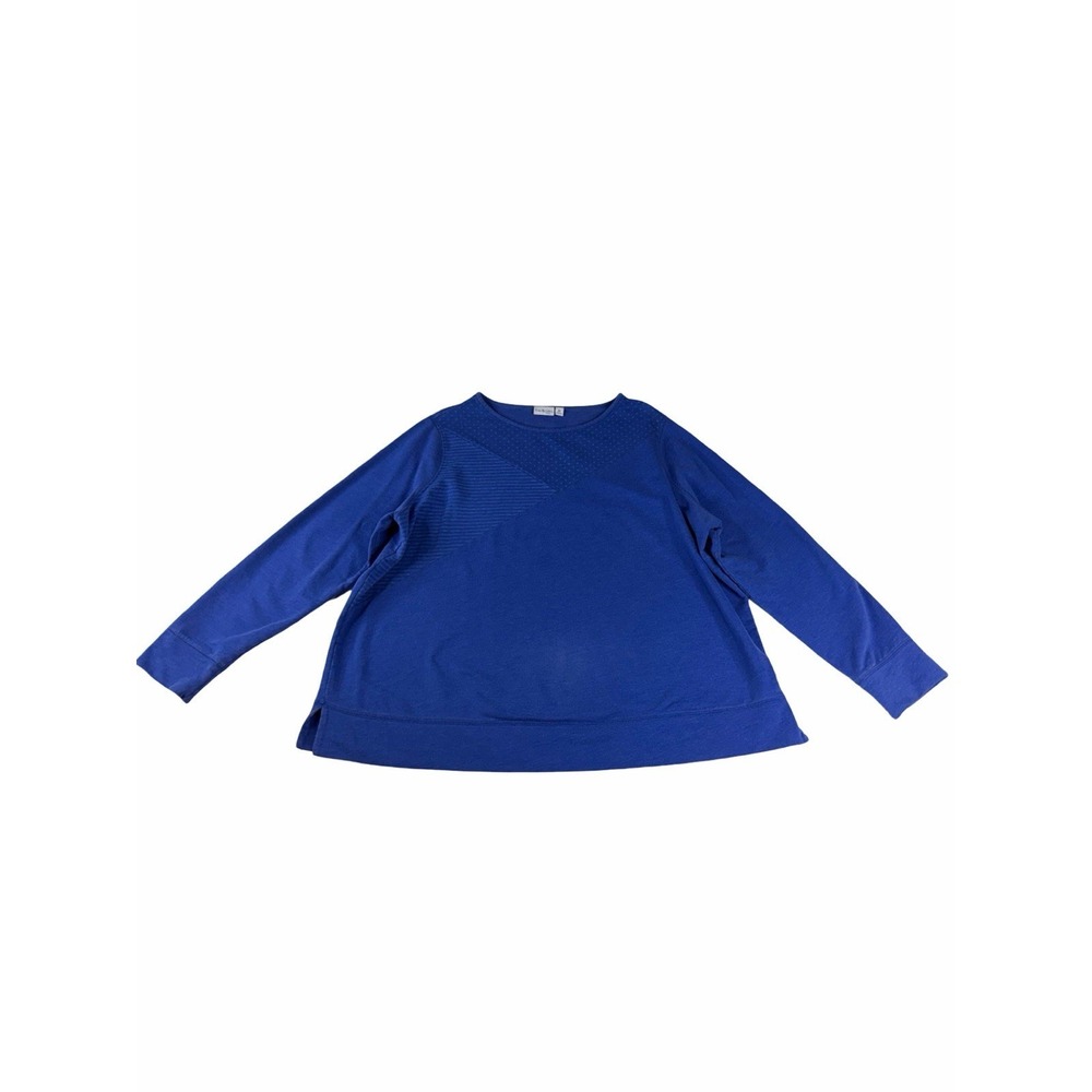 Kim Rogers Curvy Womens 2X Blue Long Sleeve Top Textured Panel Casual Blouse
